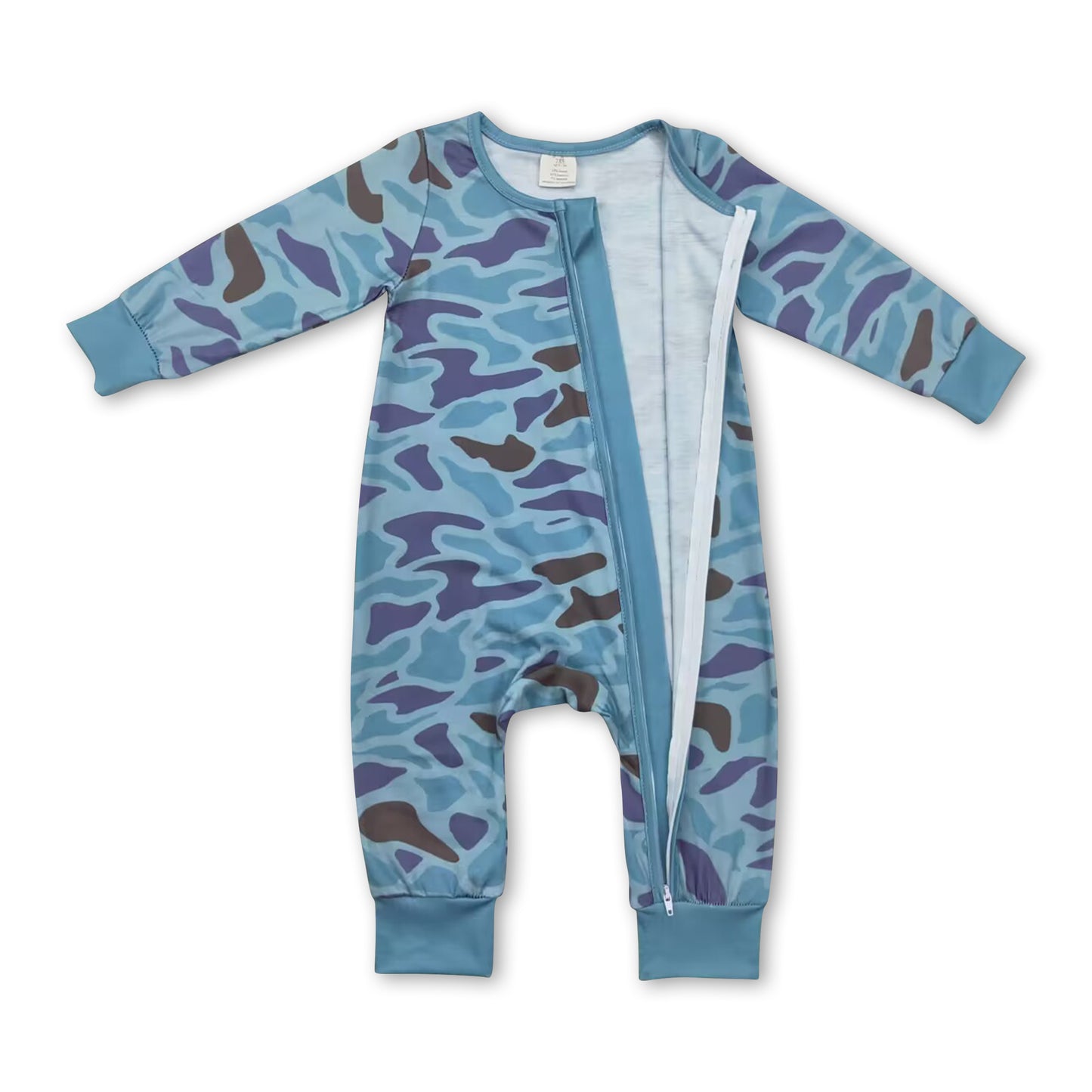 Light green camo long sleeves baby boy zipper romper