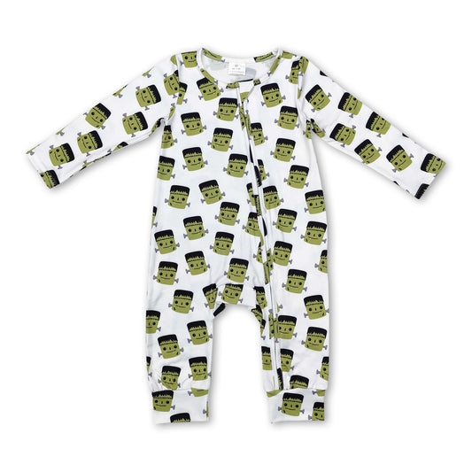 Green long sleeves baby Halloween zipper romper
