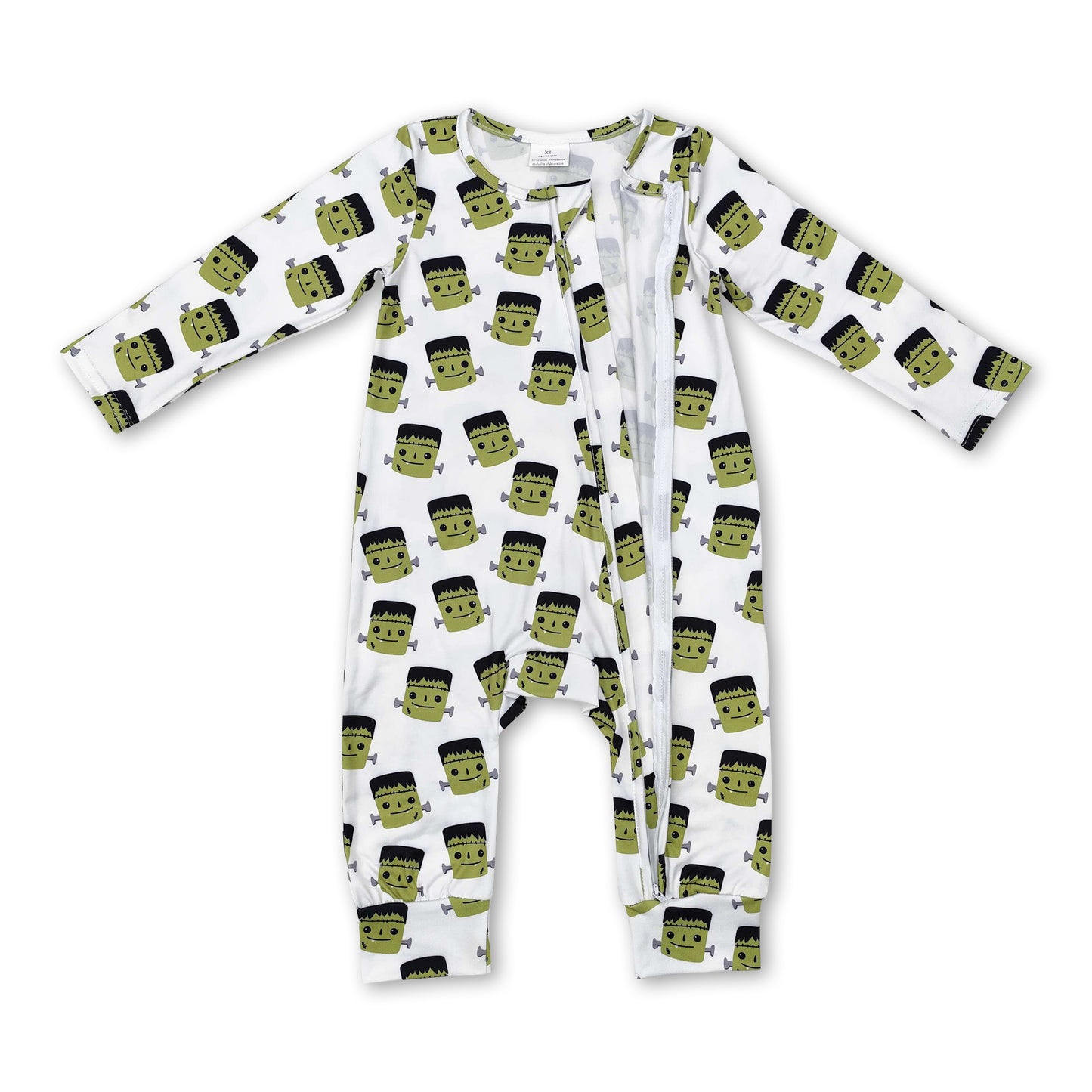 Green long sleeves baby Halloween zipper romper