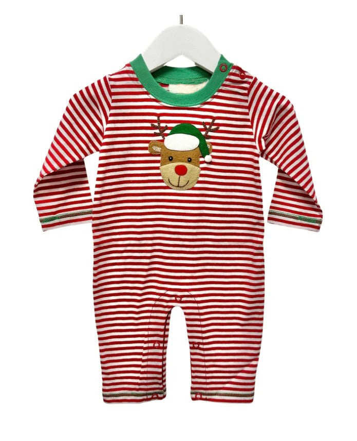 Red stripe deer baby boy Christmas romper