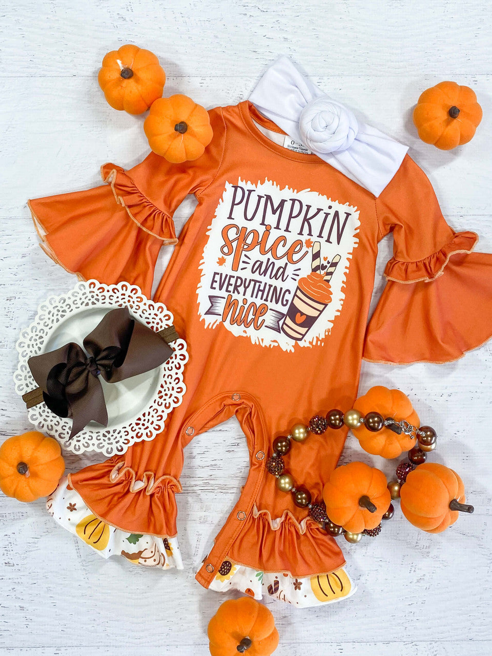 Pumpkin spice and everything nice baby girls fall romper