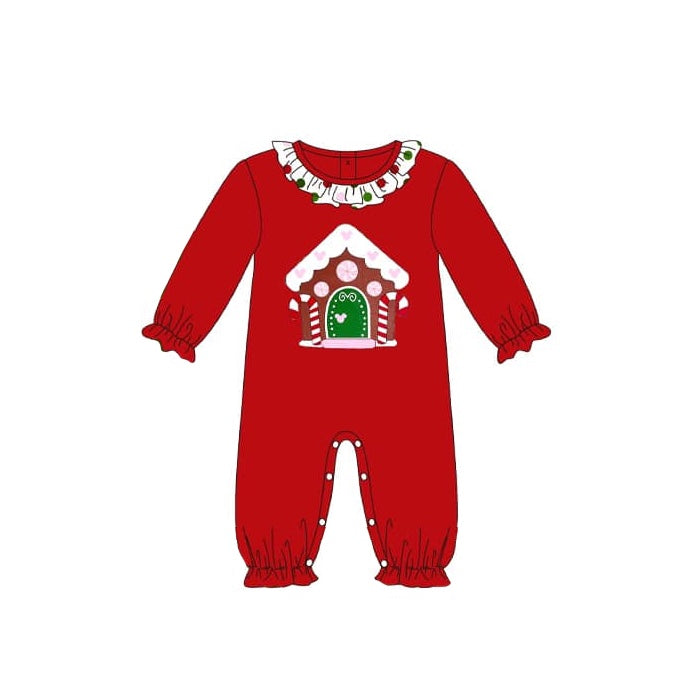 Polka dots ruffle red candy house baby girls Christmas romper