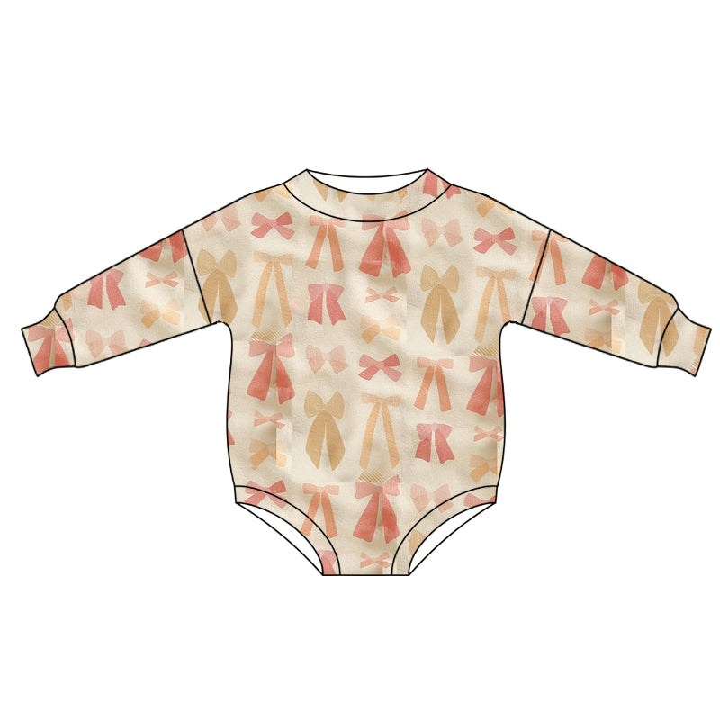 Long sleeves bow print baby girls romper