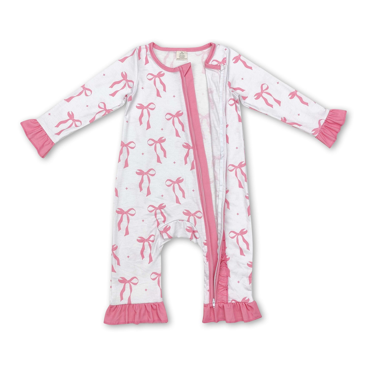 Long sleeves pink bow baby girls zipper romper ship from US