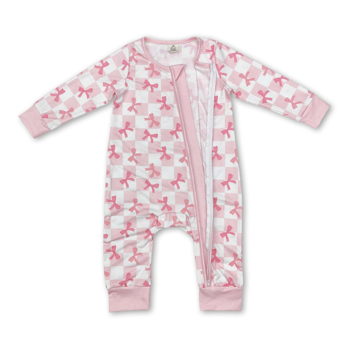 Long sleeves pink plaid bow baby girls zipper sleeper ship from US
