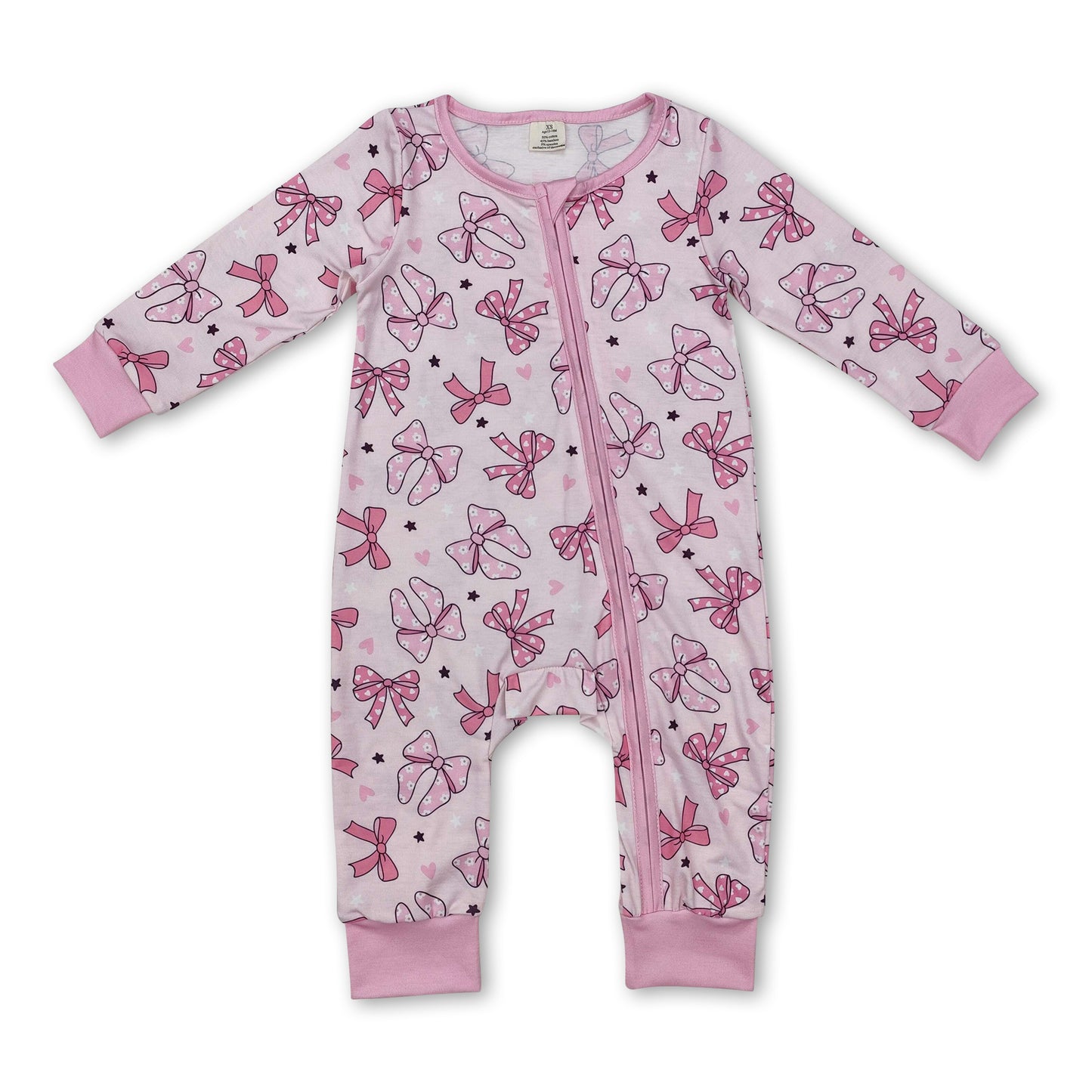 Long sleeves pink bow heart baby girls zipper sleeper ship from US