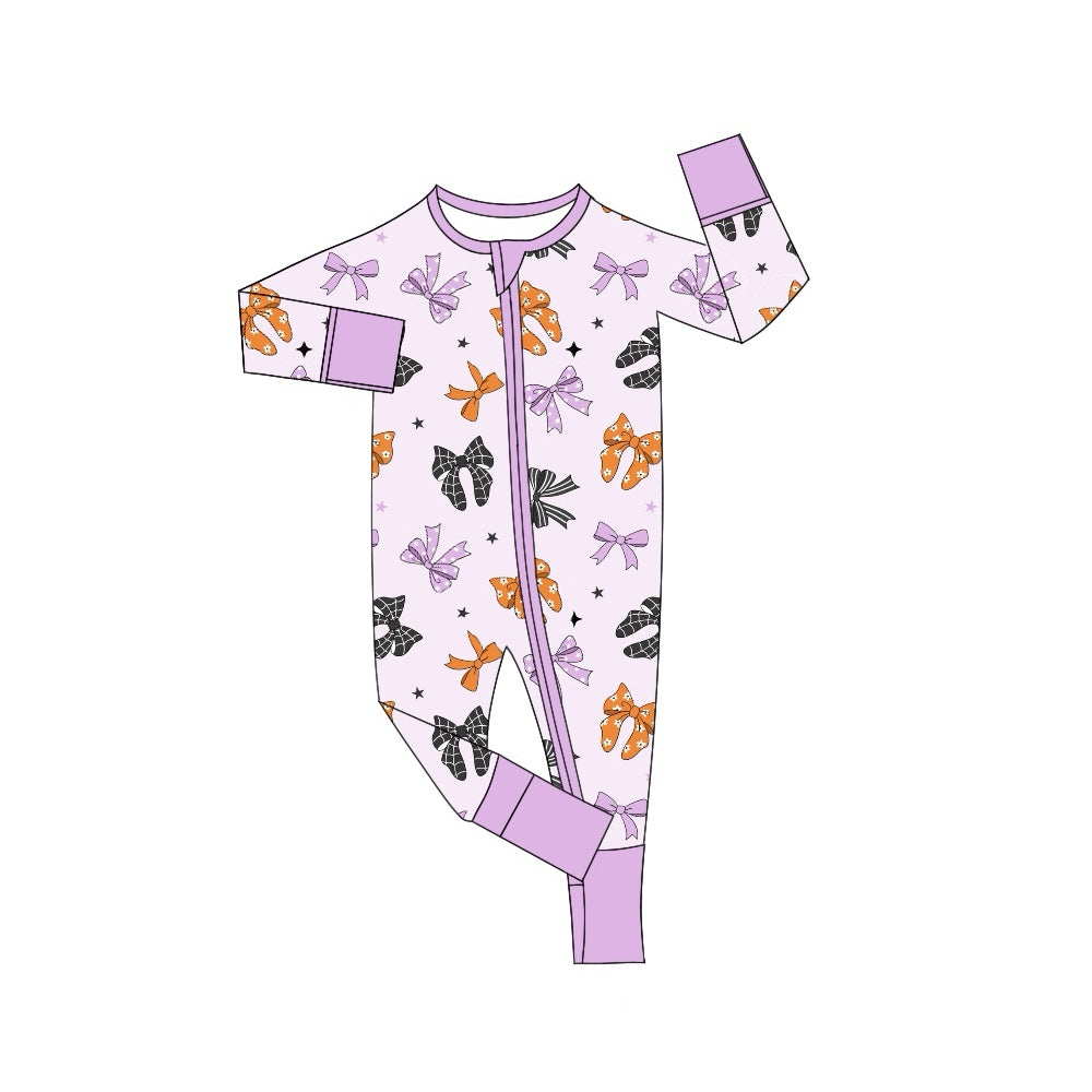 Lavender spider web bow baby girls Halloween zipper sleeper