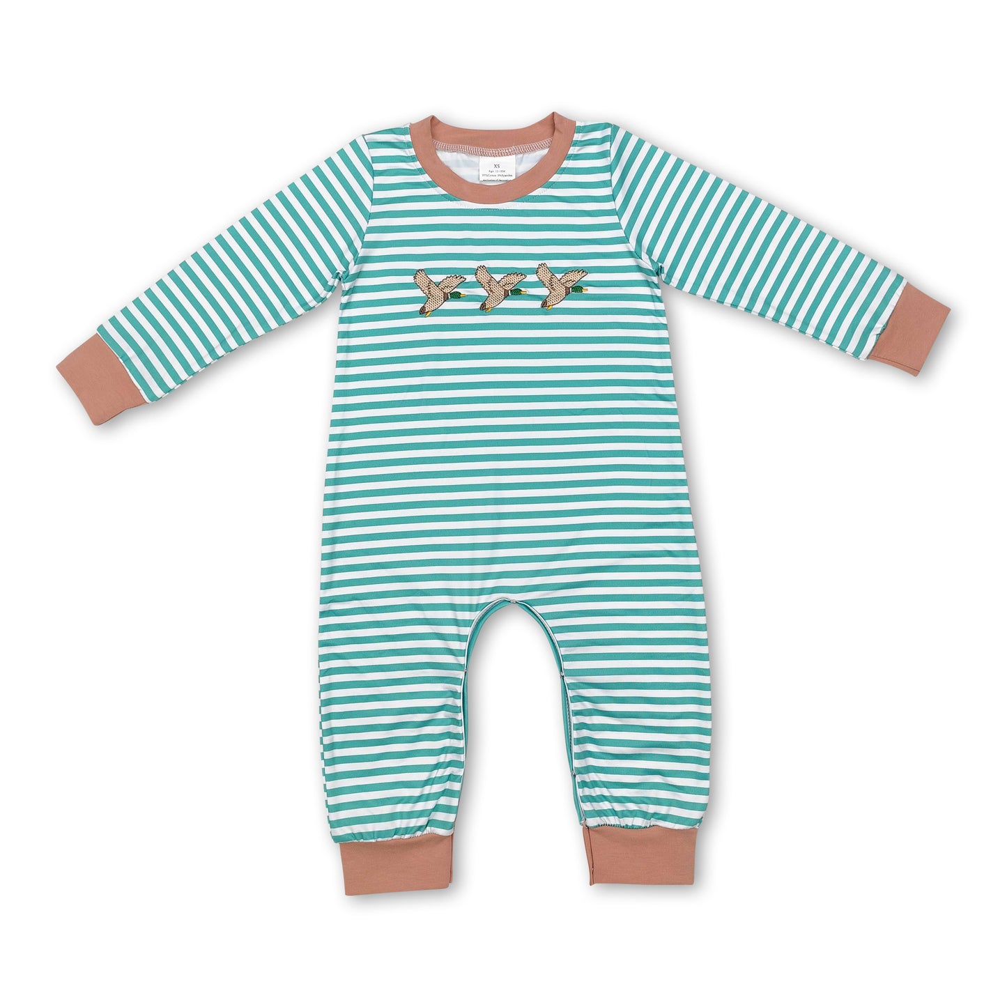 Duck green stripe long sleeves baby boy romper ship from US