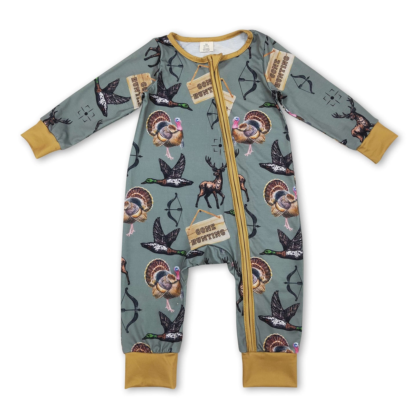 Gone hunting duck deer turkey baby boy zipper romper ship from US