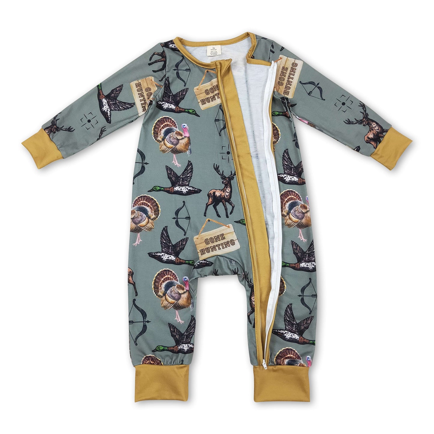 Gone hunting duck deer turkey baby boy zipper romper ship from US