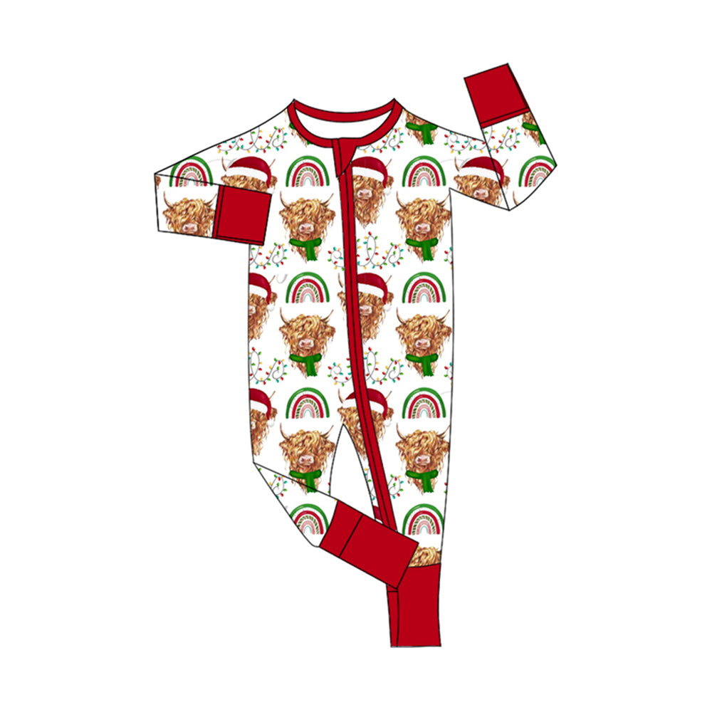 Highland cow rainbow baby kids zipper Christmas romper
