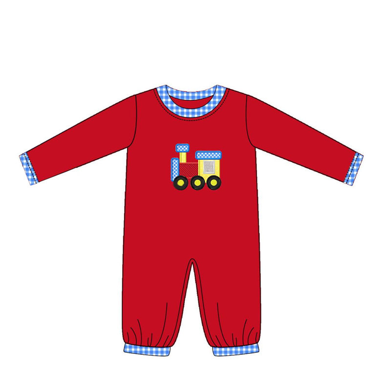 Long sleeves red truck baby boy romper