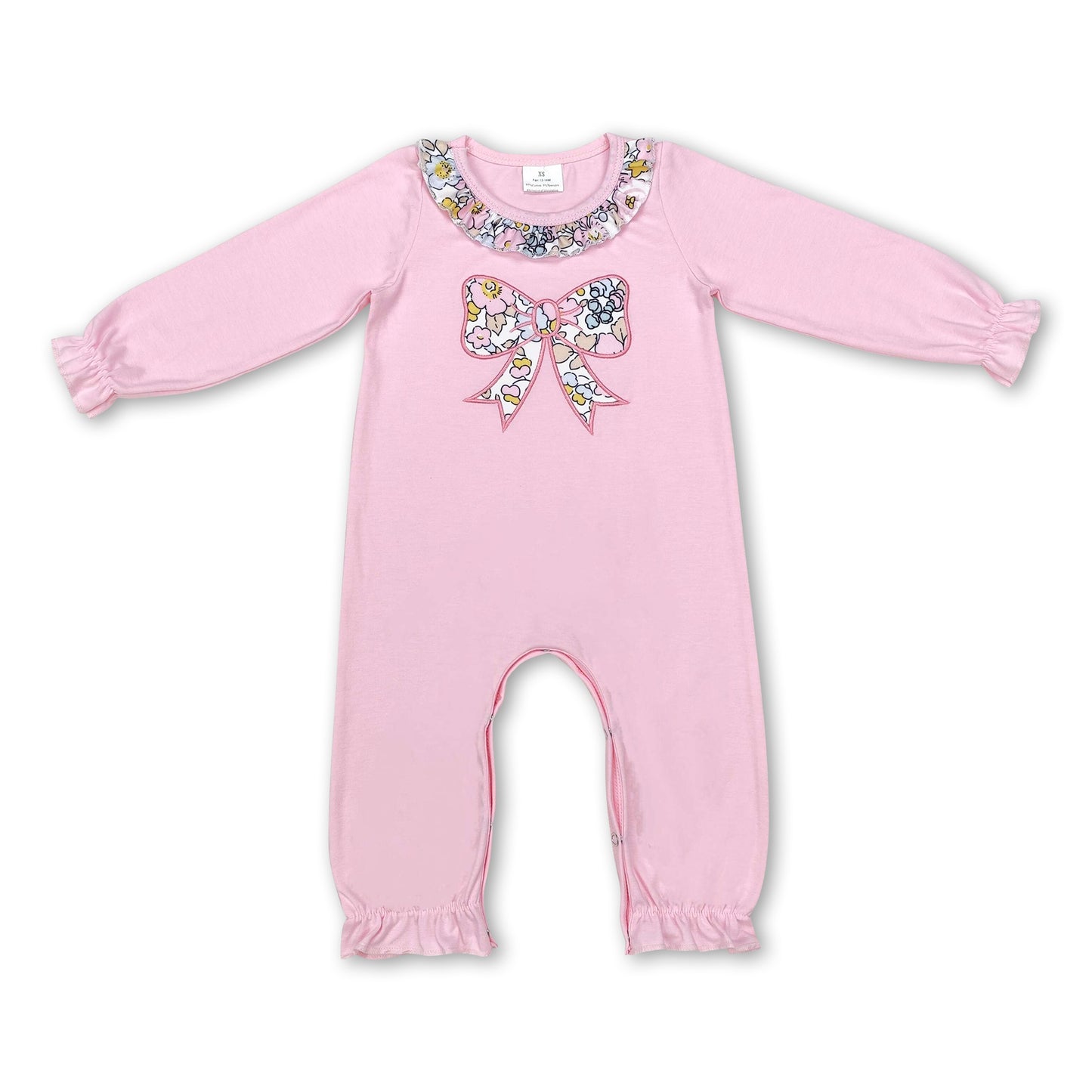 Pink bow ruffle long sleeves baby girls romper ship from US