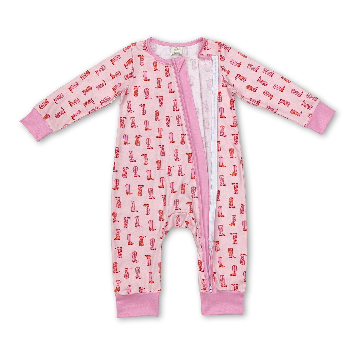 Pink boots baby girls western zipper romper