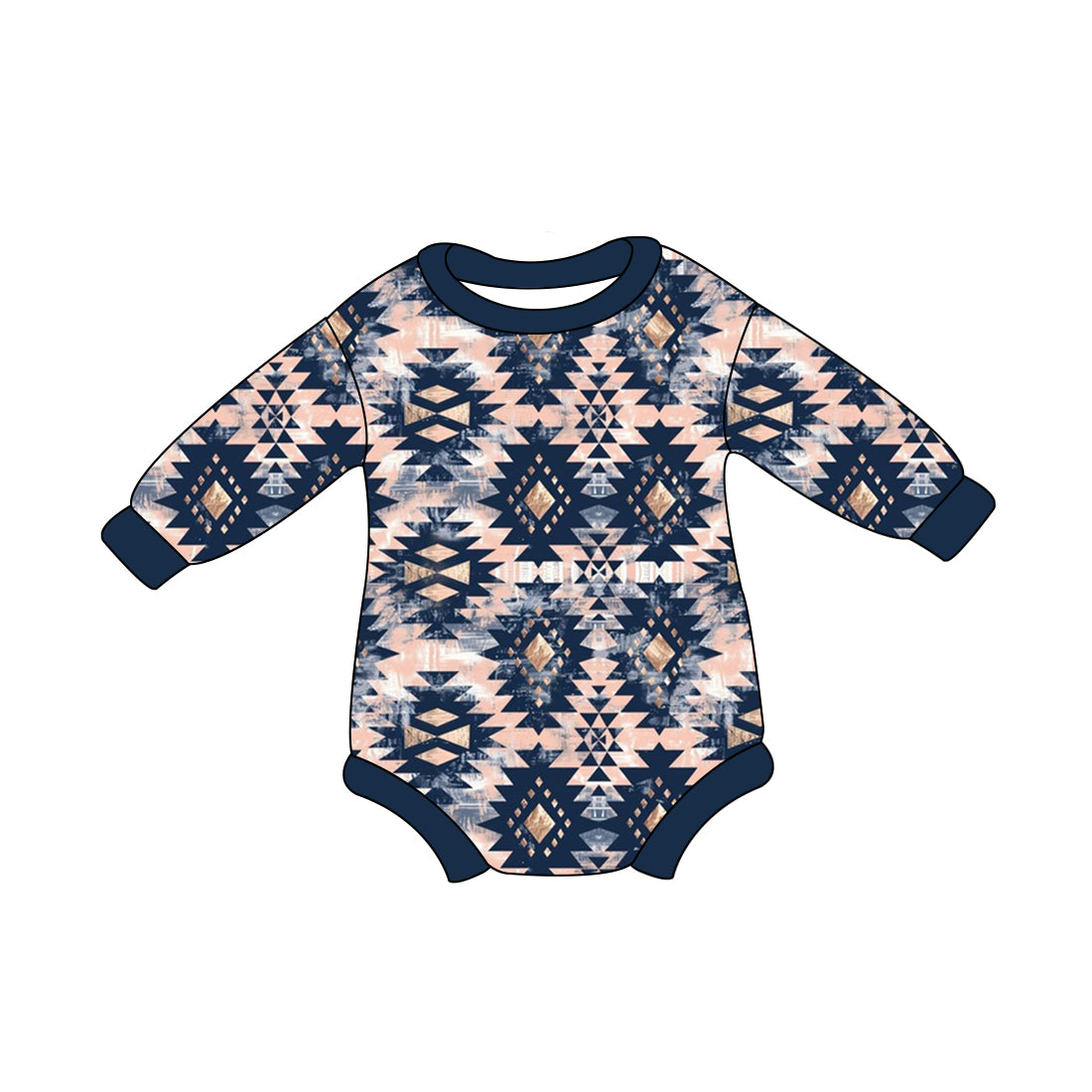 Navy long sleeves aztec baby kids western romper