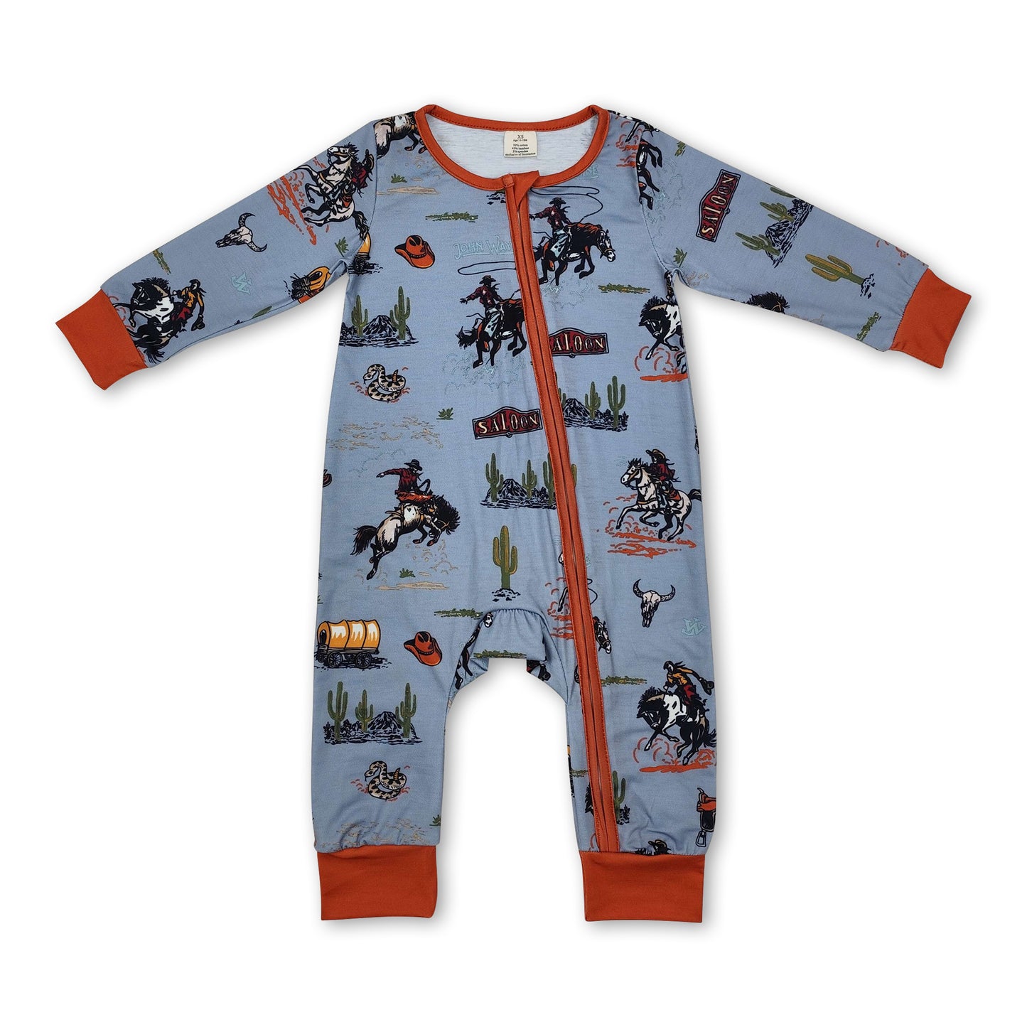 Brown sleeves cactus rodeo baby boy western zipper romper ship from US