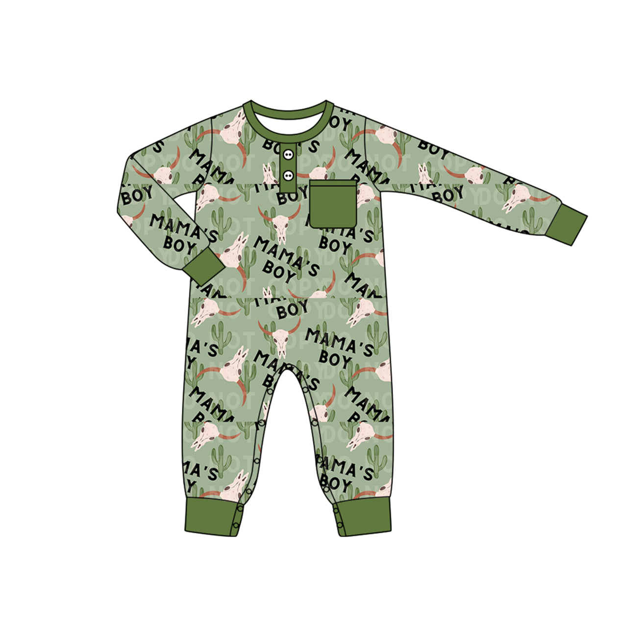 Mama's boy pocket bull skull cactus western romper