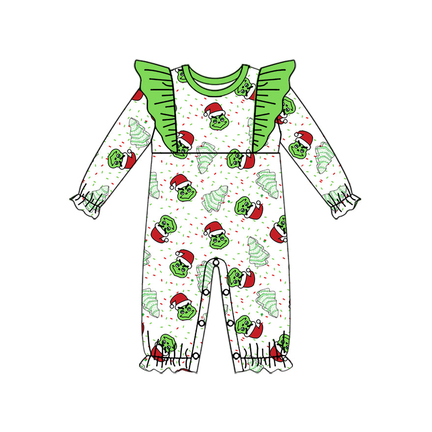 Ruffle green face Christmas tree cakes baby girls romper