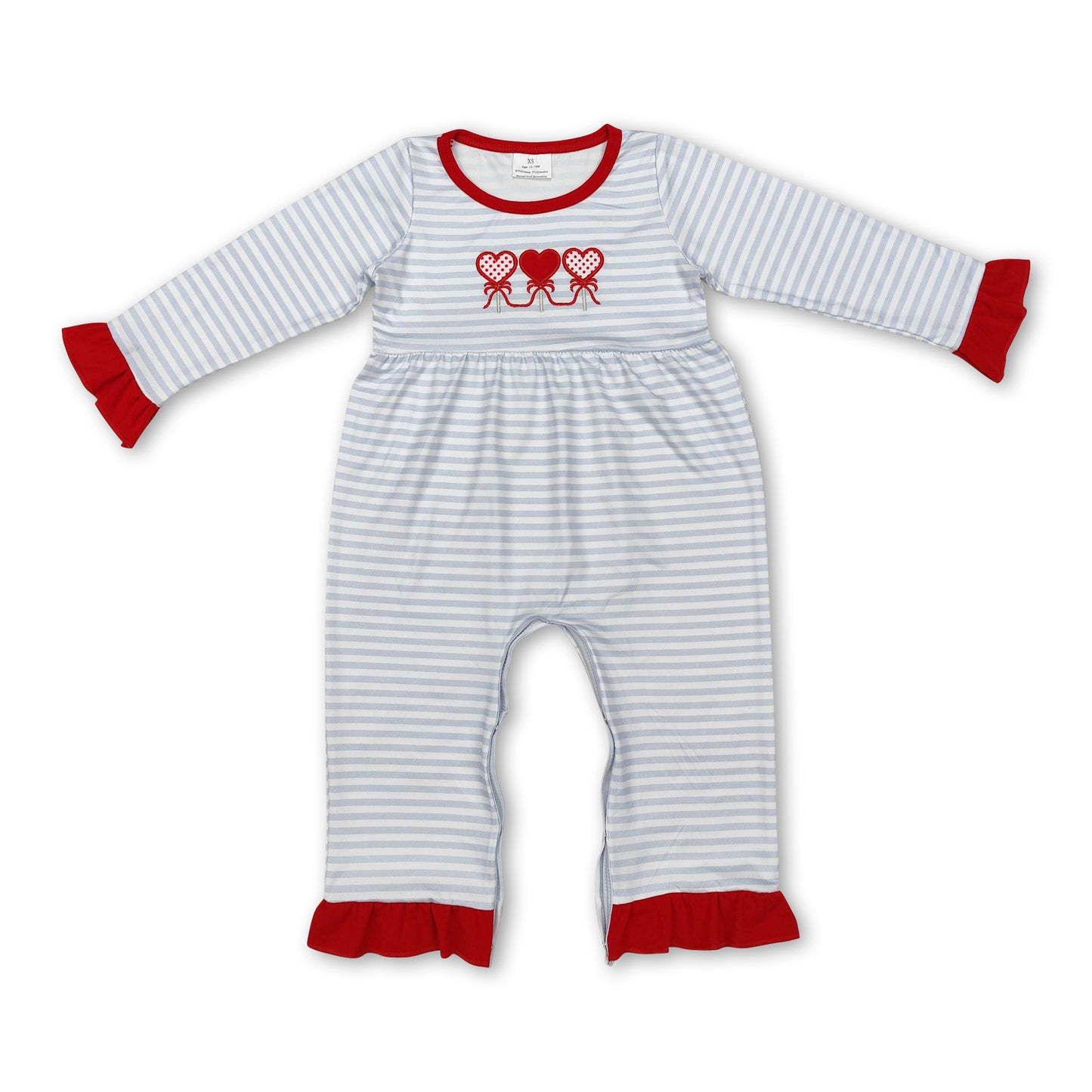 Grey stripe heart baby girls valentine's romper ship from US