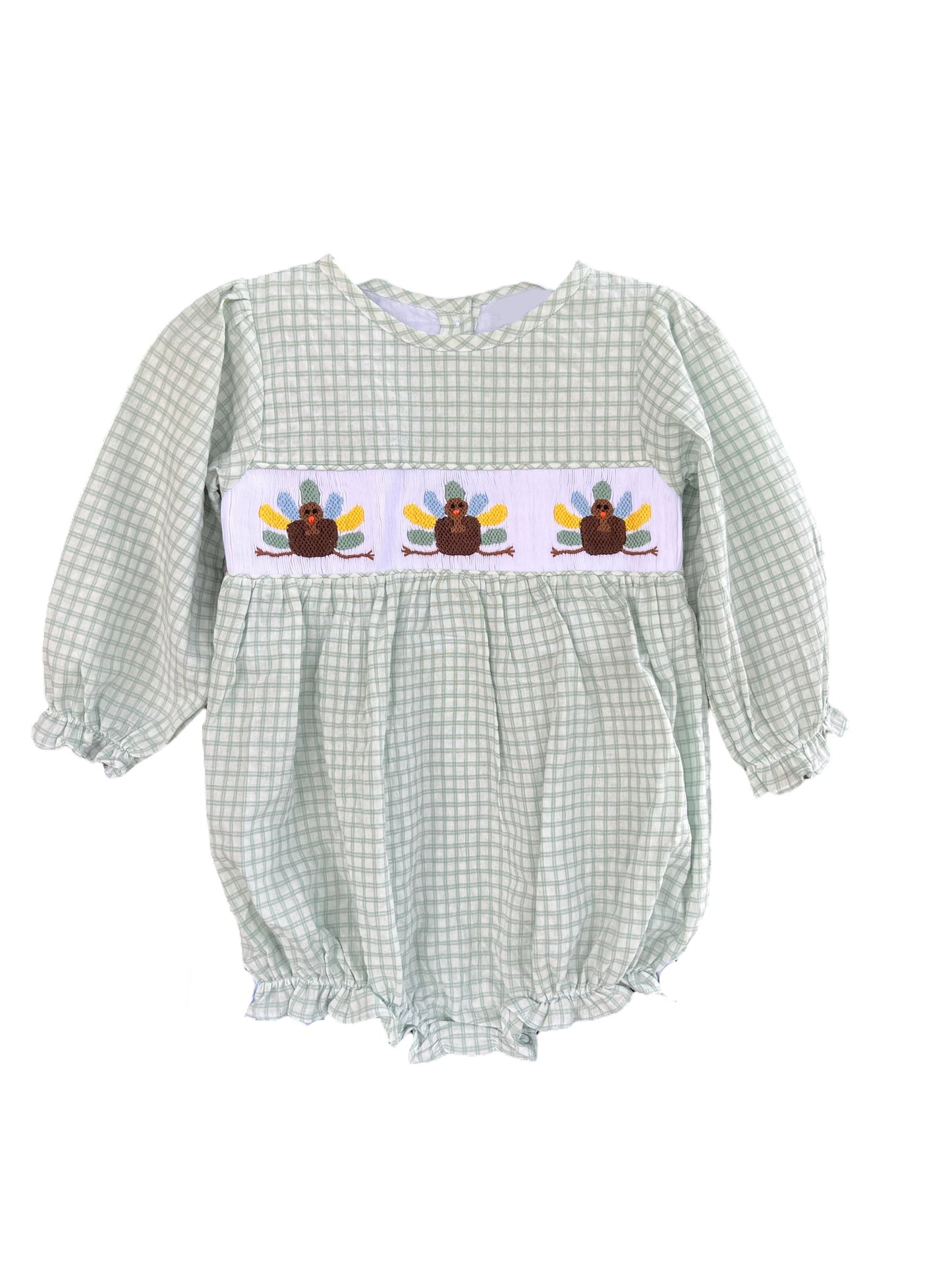 Plaid long sleeves turkey baby girls Thanksgiving romper
