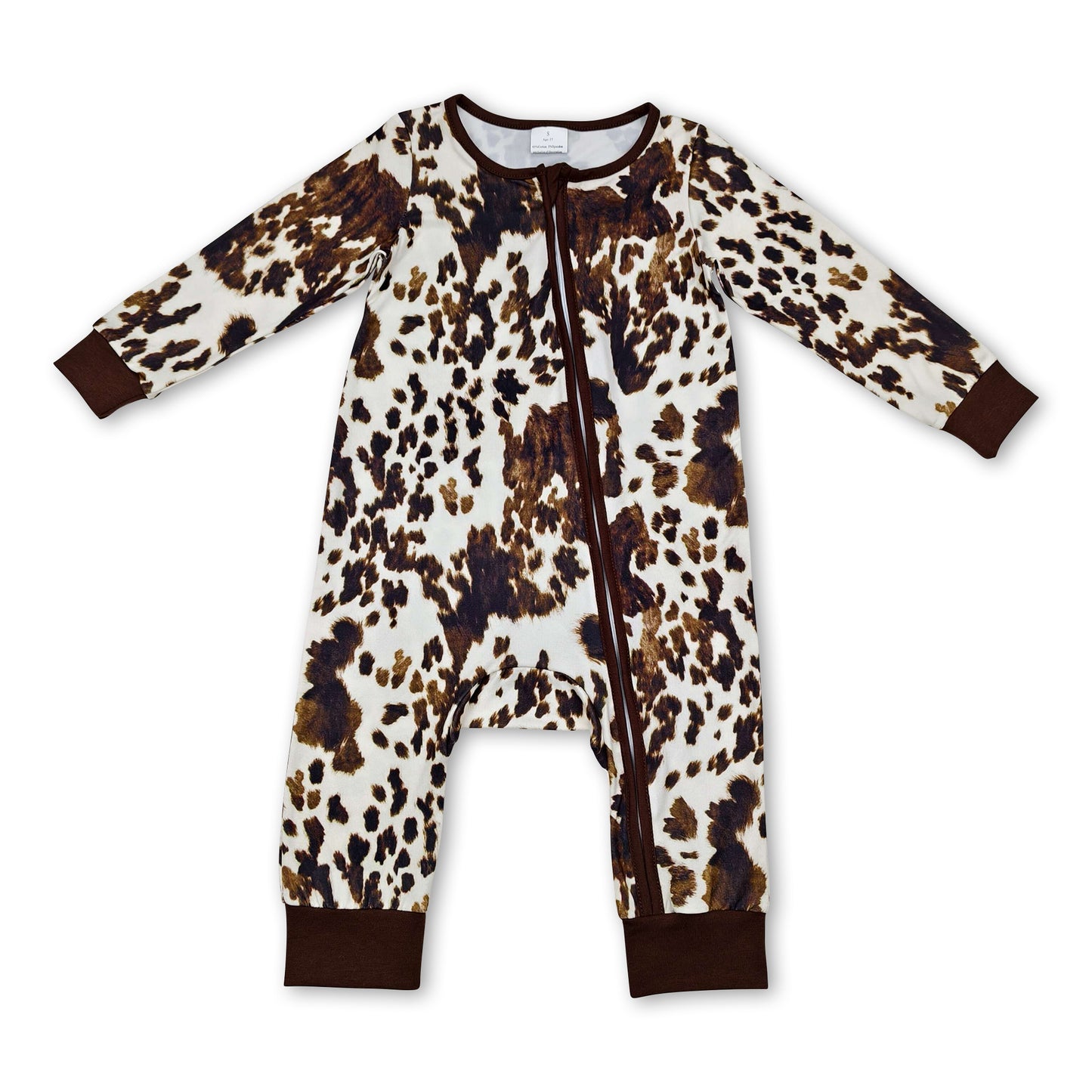 Cow print long sleeves baby zipper romper