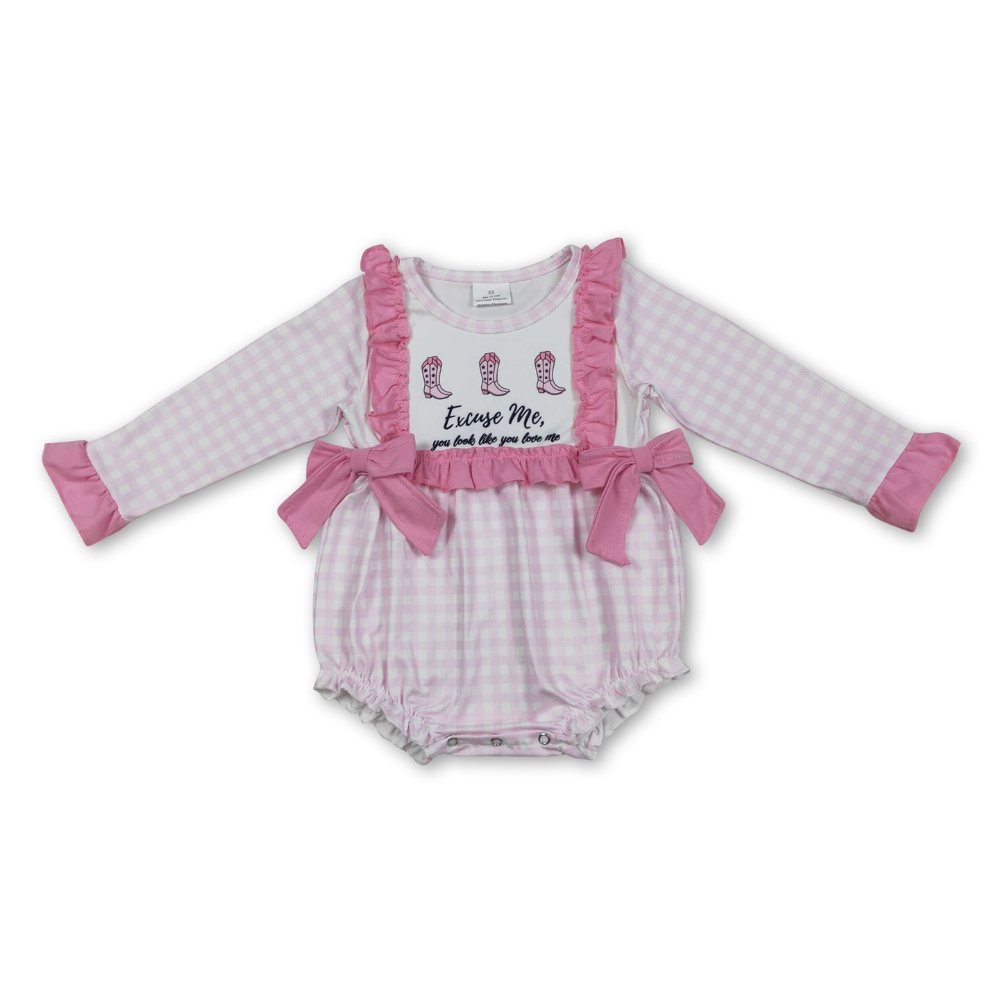 Long sleeves pink plaid boots baby girls romper