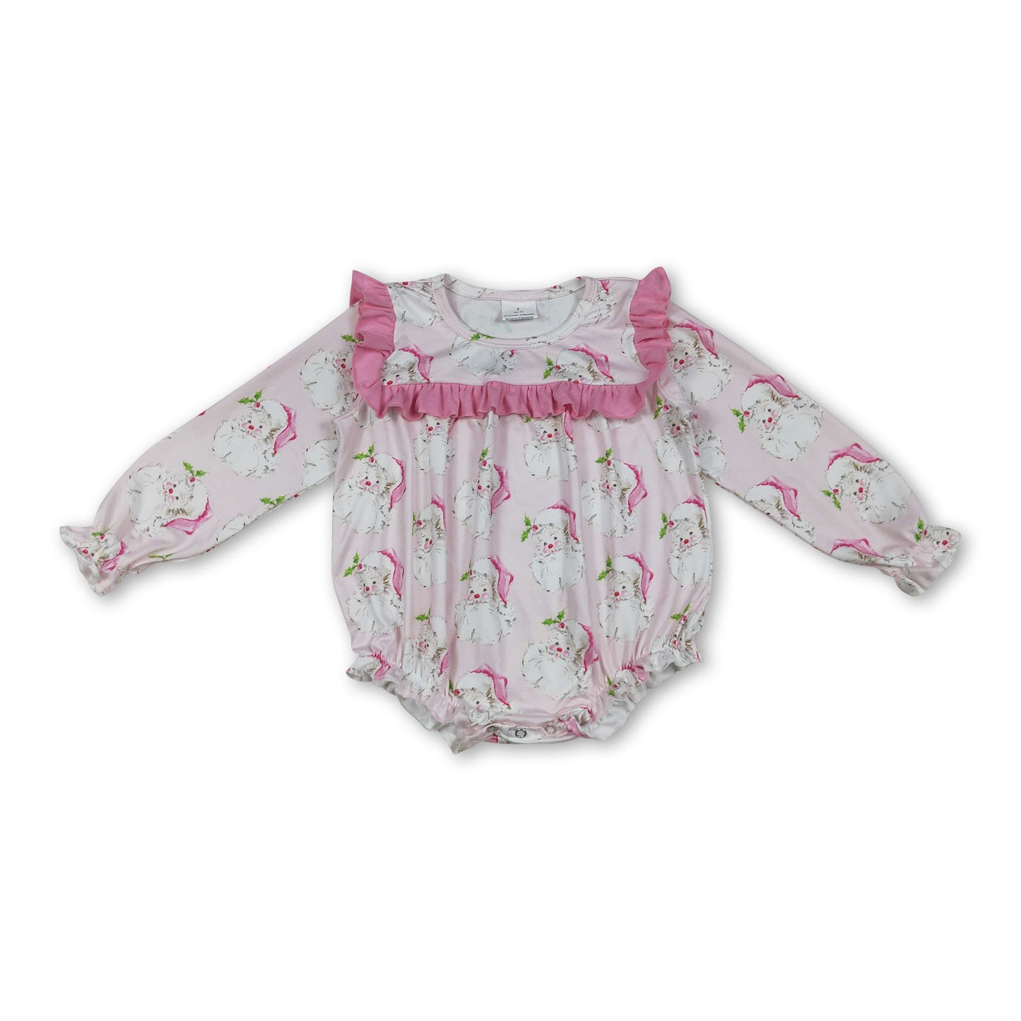Long sleeves pink ruffle santa baby girls Christmas romper