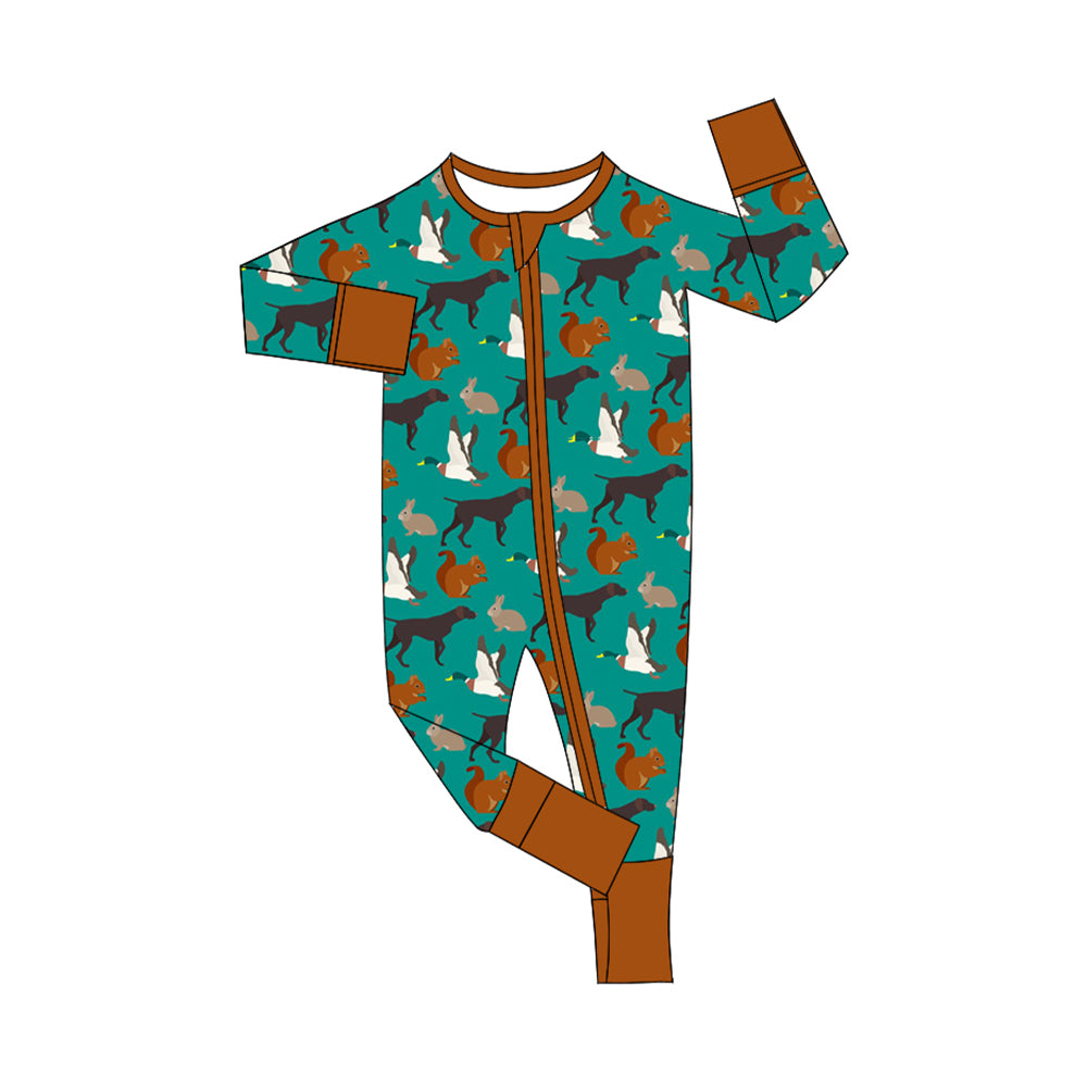 Long sleeves duck dog turkey baby boy zipper romper