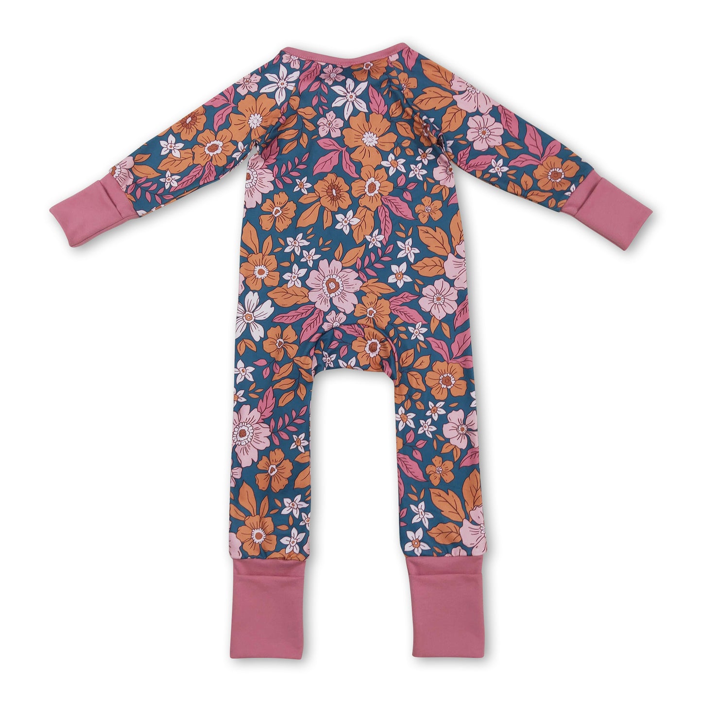 Long sleeves floral baby girls zipper fall romper