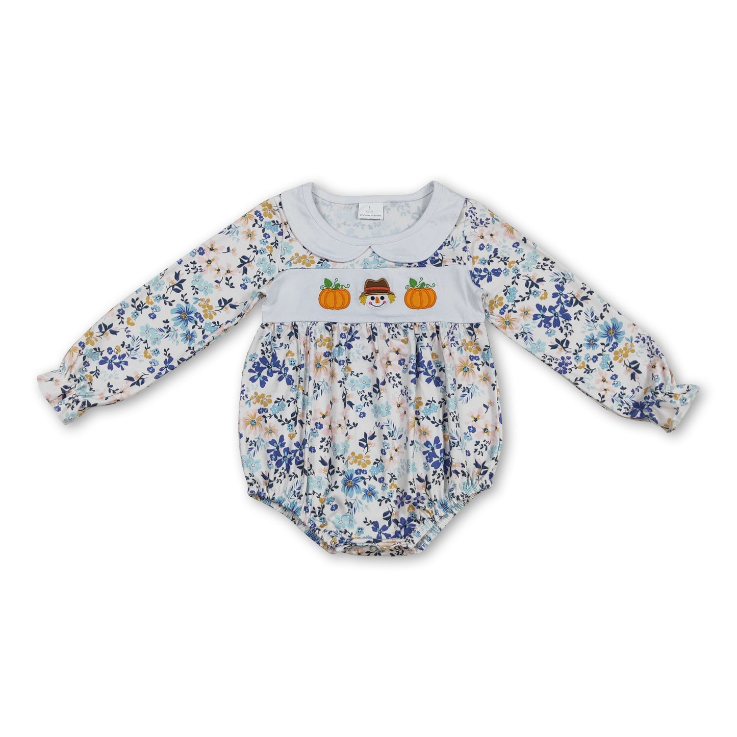 Long sleeves pumpkin scarecrow floral baby girl fall romper
