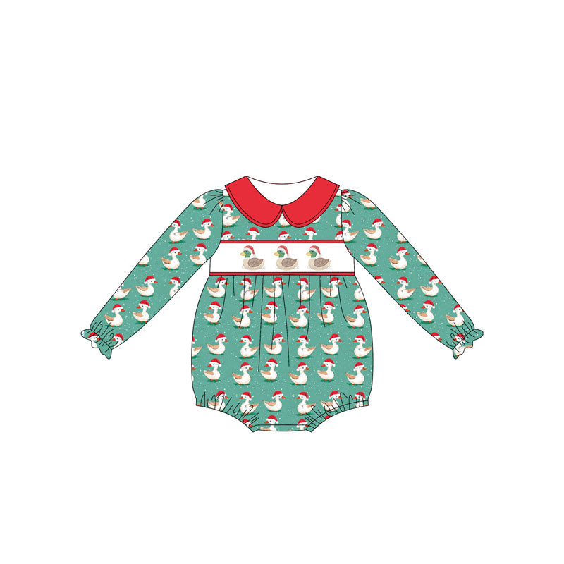 Long sleeves duck Christmas hat baby girl romper