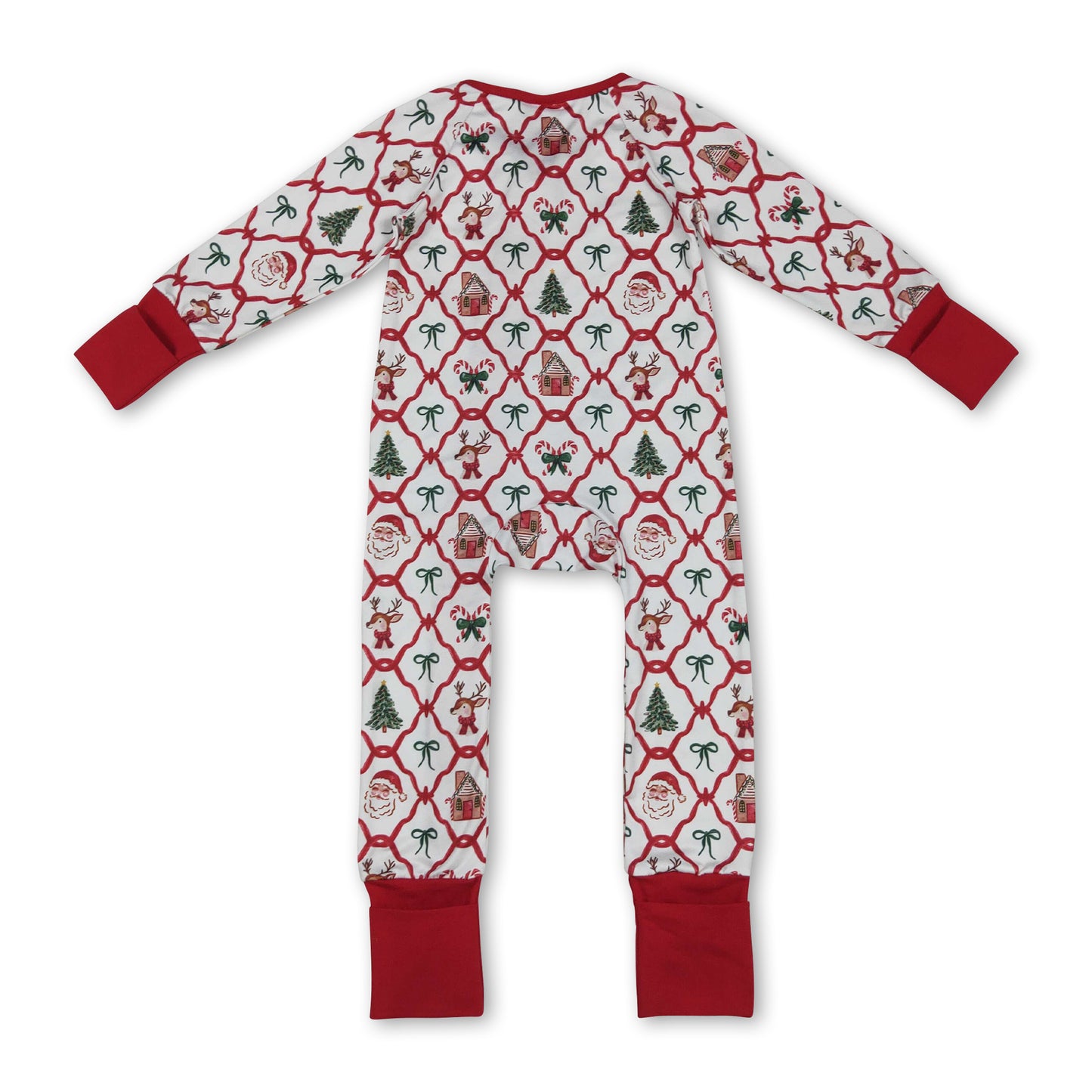 Long sleeves santa bow gingerbread baby Christmas romper ship from US