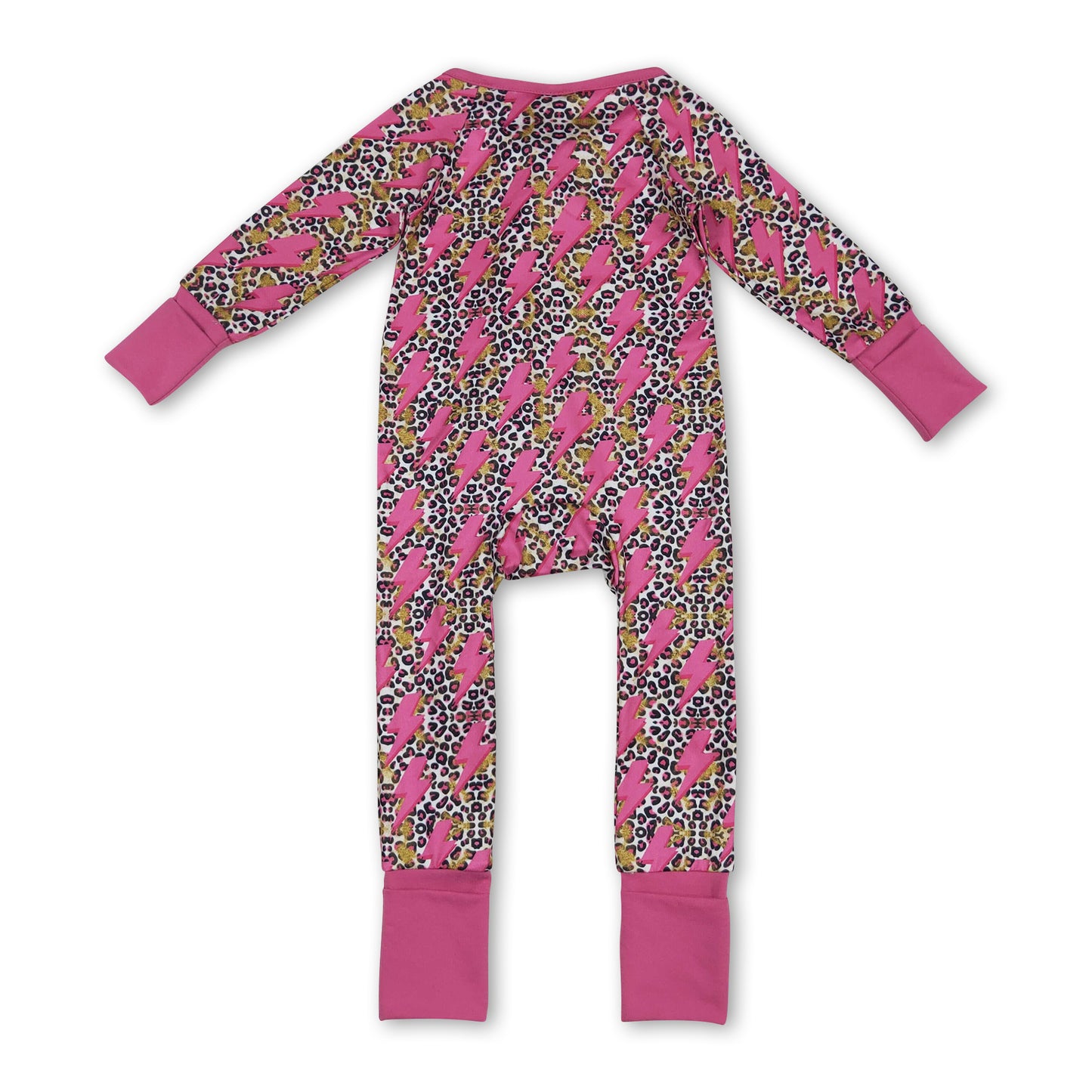 Hot pink thunder leopard baby girls zipper romper