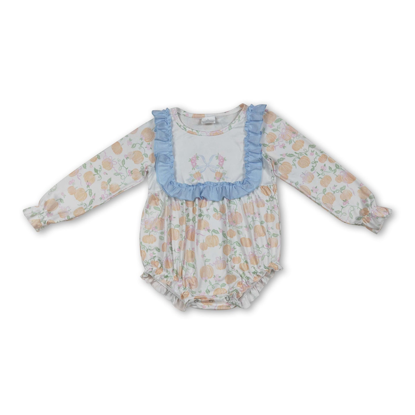 Long sleeves floral bow pumpkin baby girls fall romper