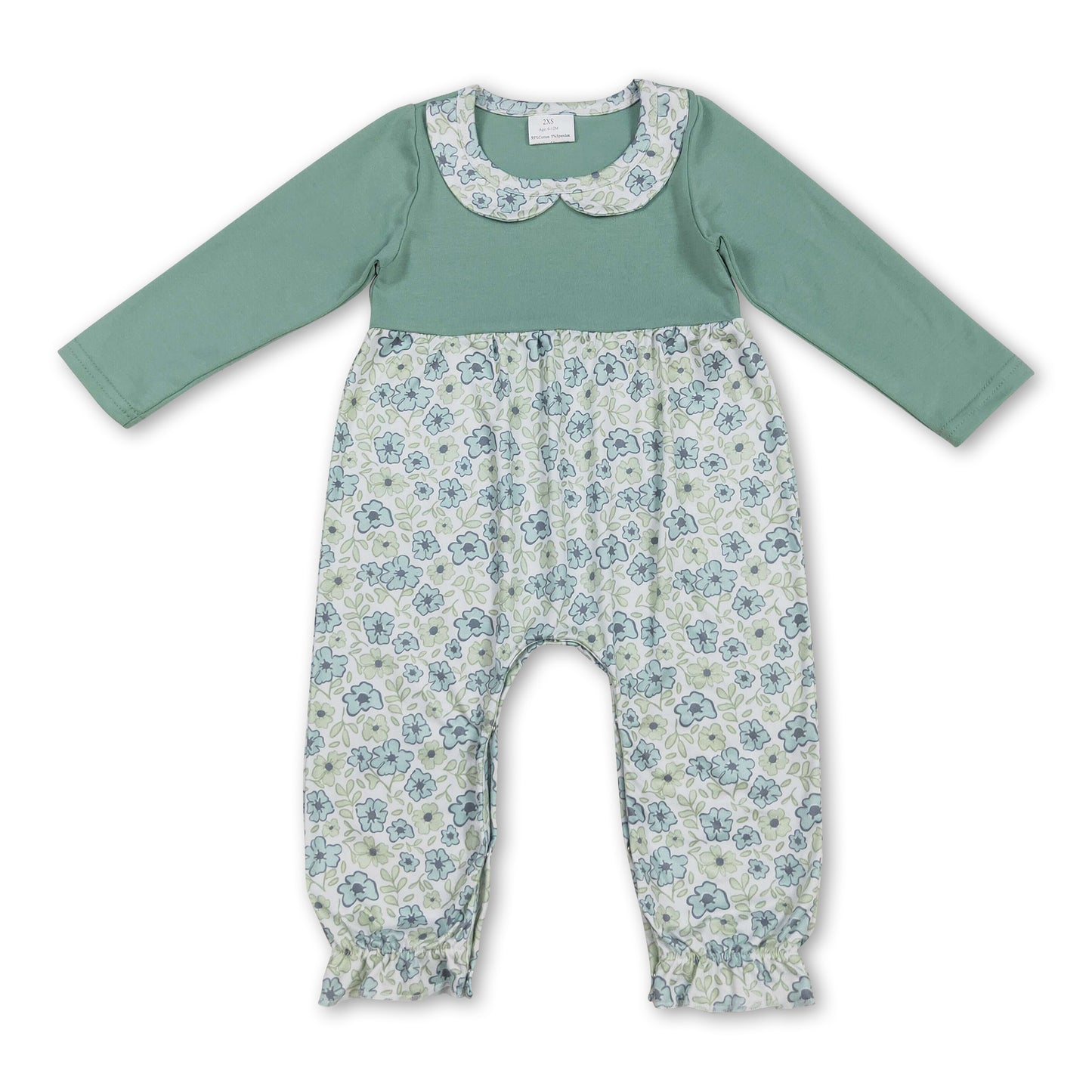 Long sleeves floral ruffle baby girls romper