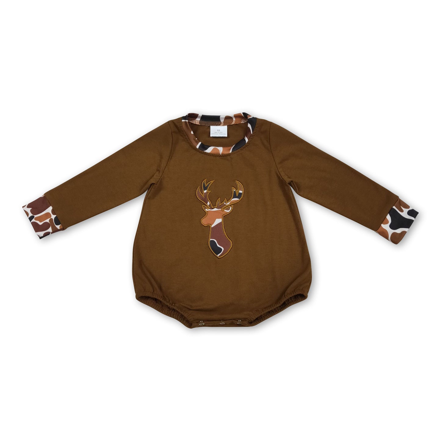 Long sleeves brown camo deer baby boy romper