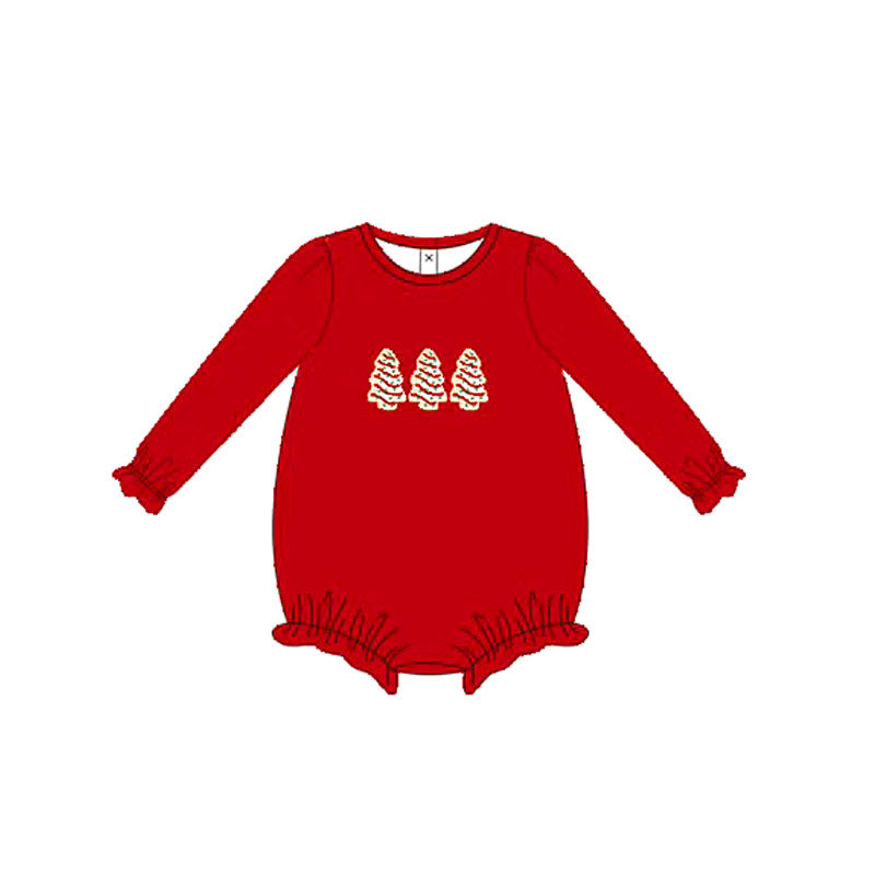 Long sleeves red Christmas tree cake baby girl romper