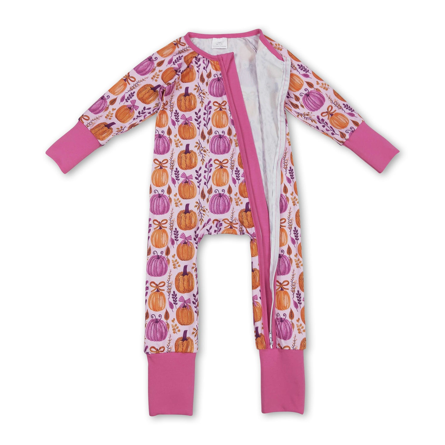 Long sleeves pumpkin bow baby girl zipper romper ship from US