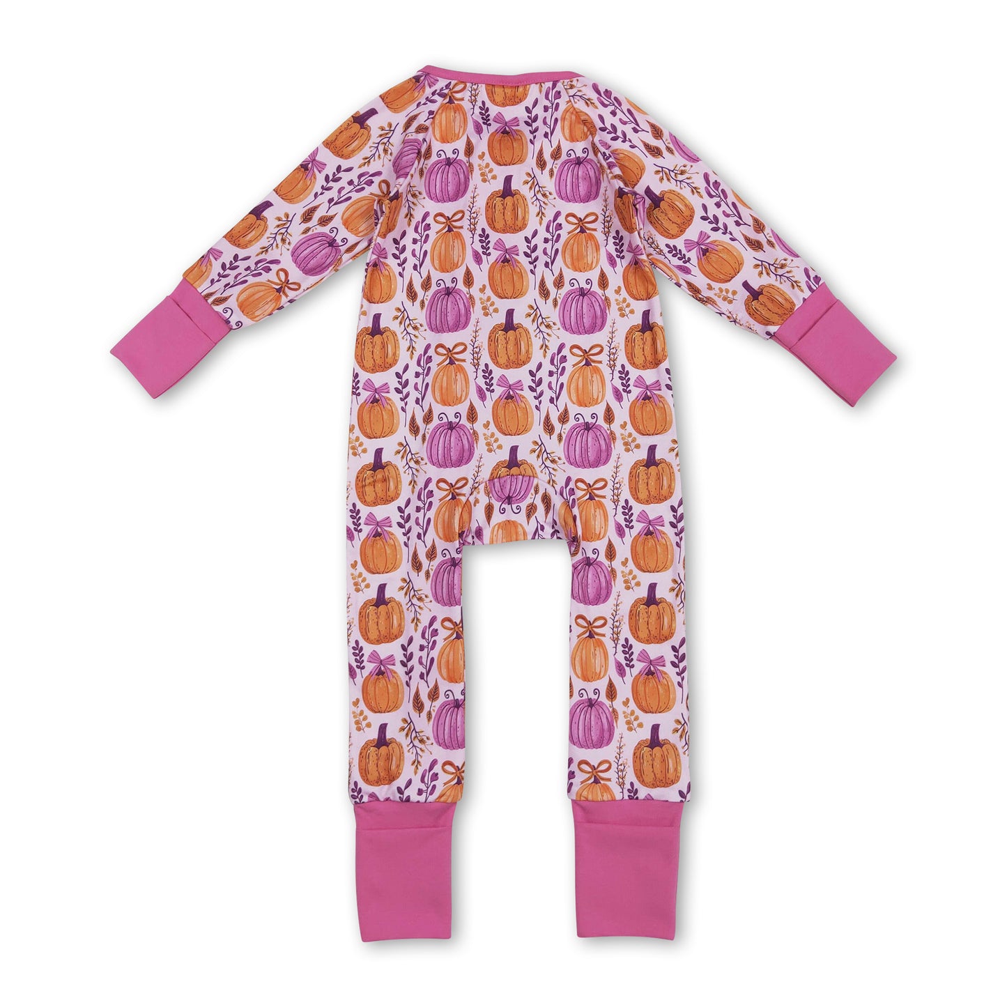 Long sleeves pumpkin bow baby girl zipper romper ship from US