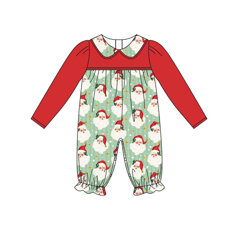Red long sleeves santa baby girl Christmas romper