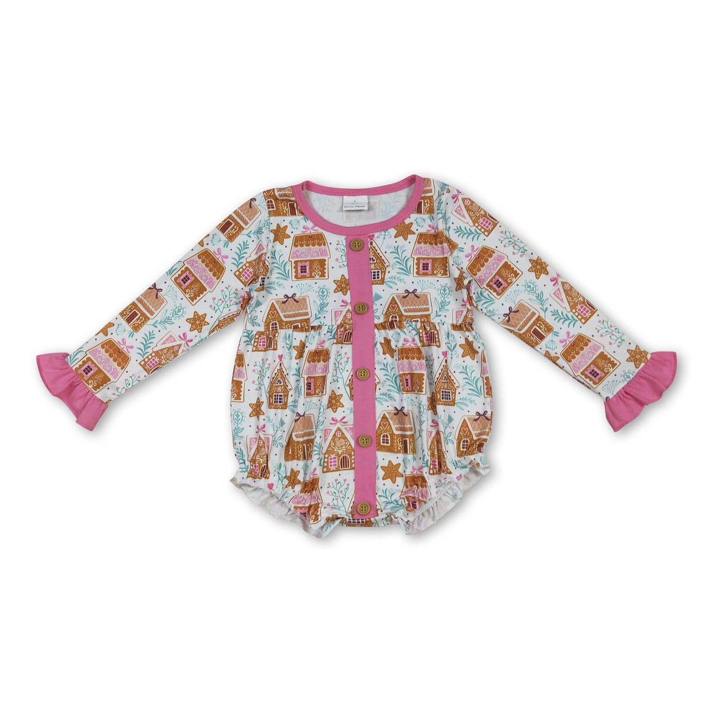 Long sleeves pink candy house girls Christmas romper