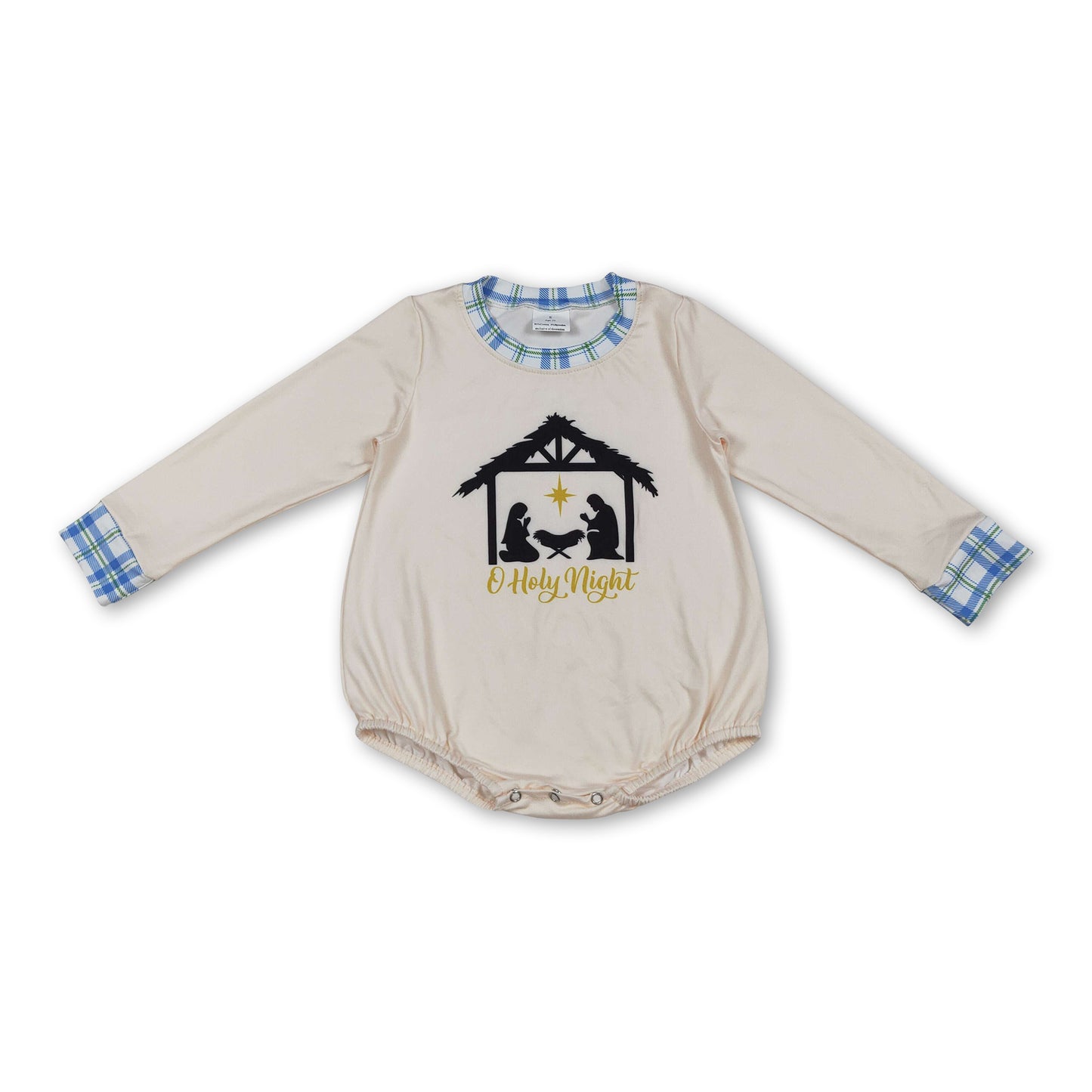 Long sleeves plaid nativity baby boy Christmas romper