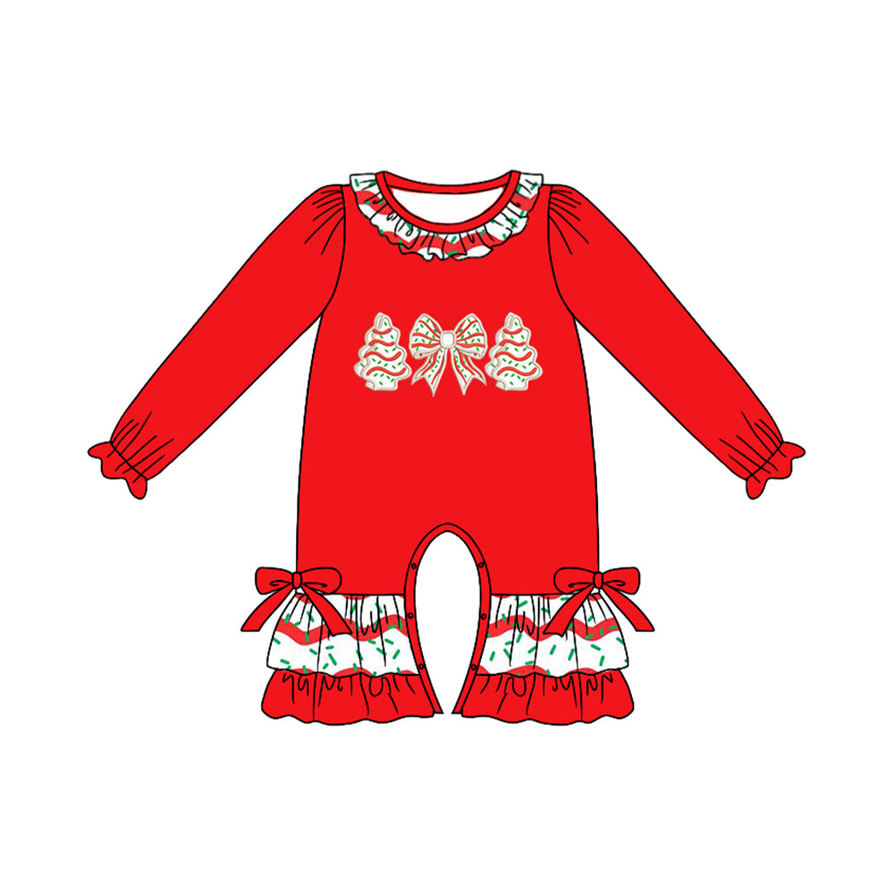 Long sleeves Christmas tree bow baby girls romper