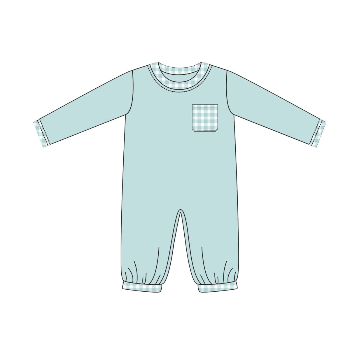 Long sleeves plaid pocket baby boy romper