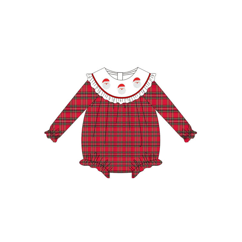 Long sleeves santa red plaid baby girls Christmas romper