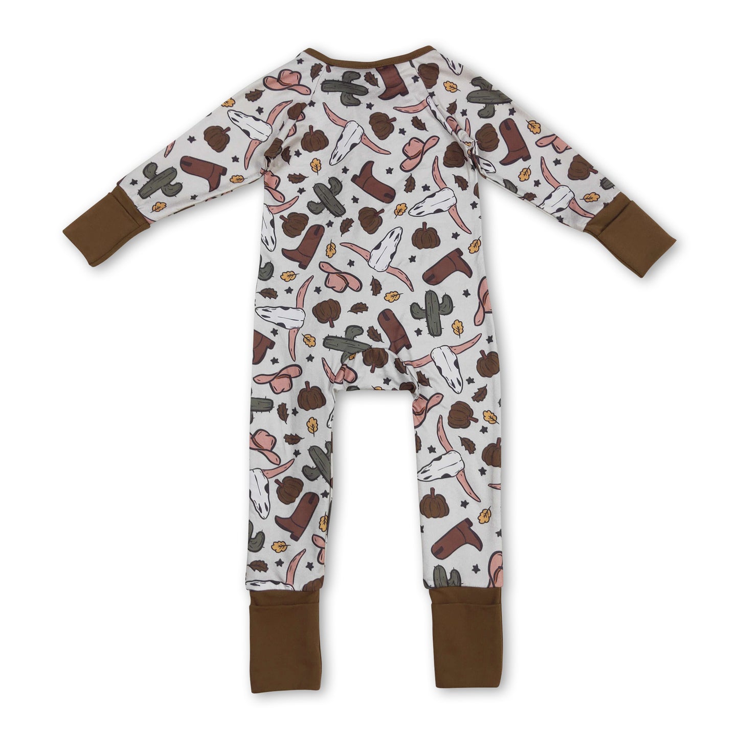 Bull skull cactus pumpkin boy western fall zipper romper ship from US