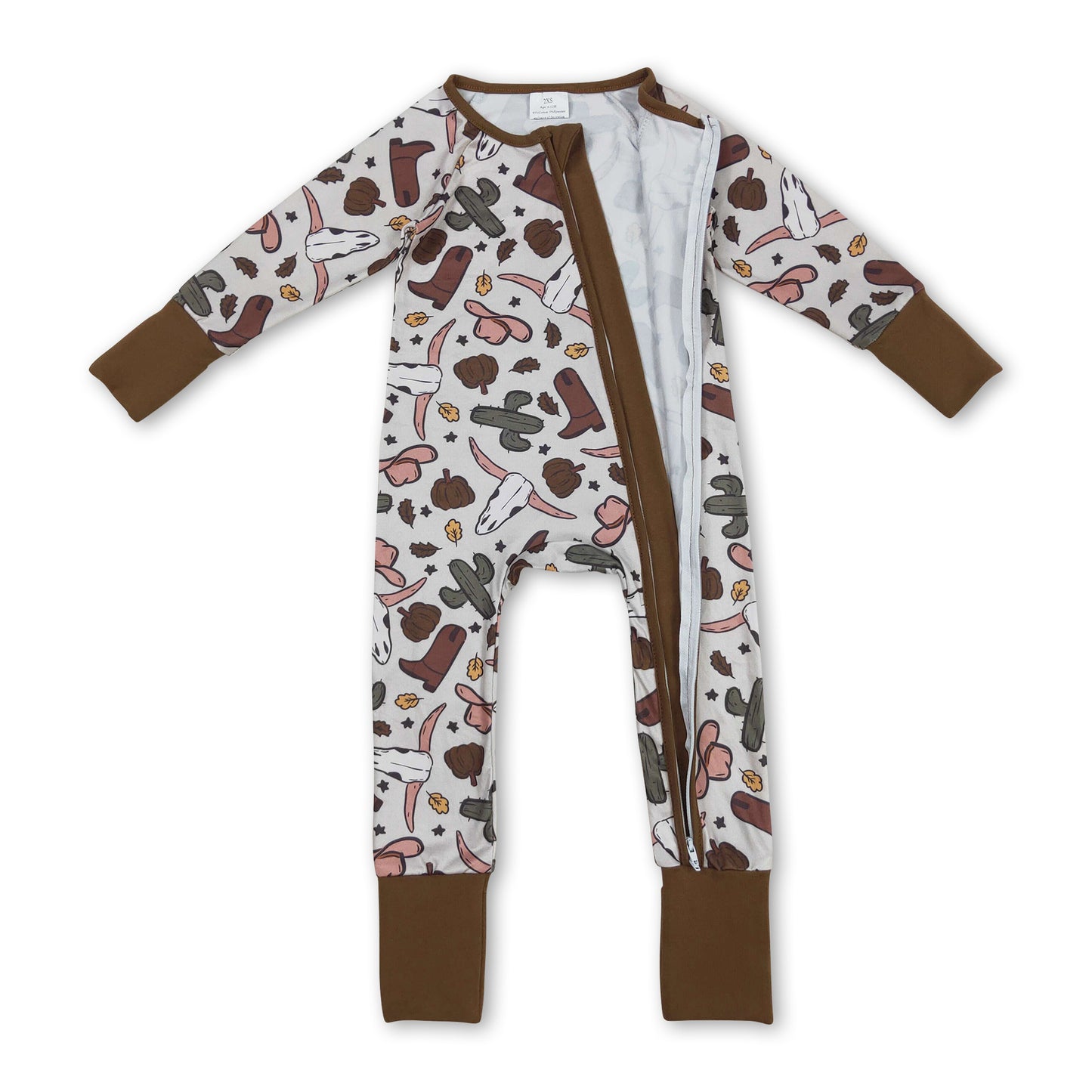 Bull skull cactus pumpkin boy western fall zipper romper ship from US