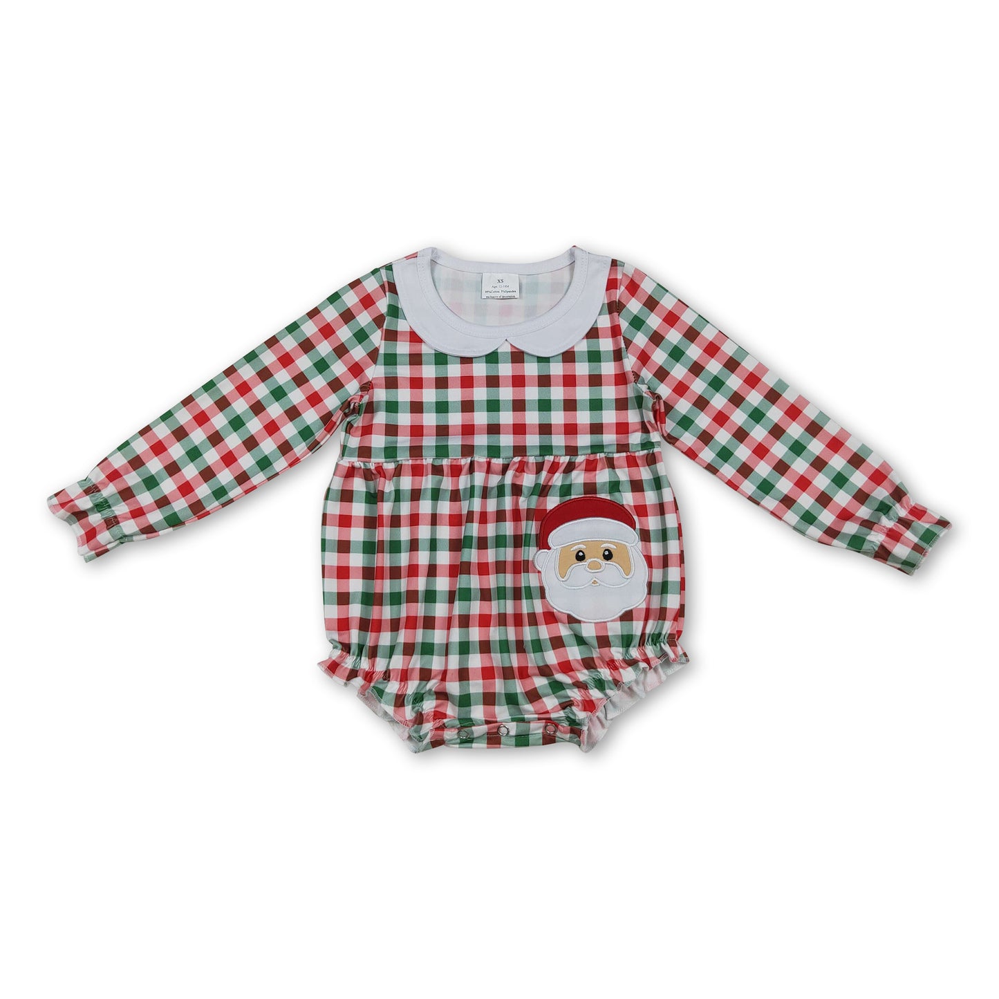 Red green plaid santa baby girl Christmas romper