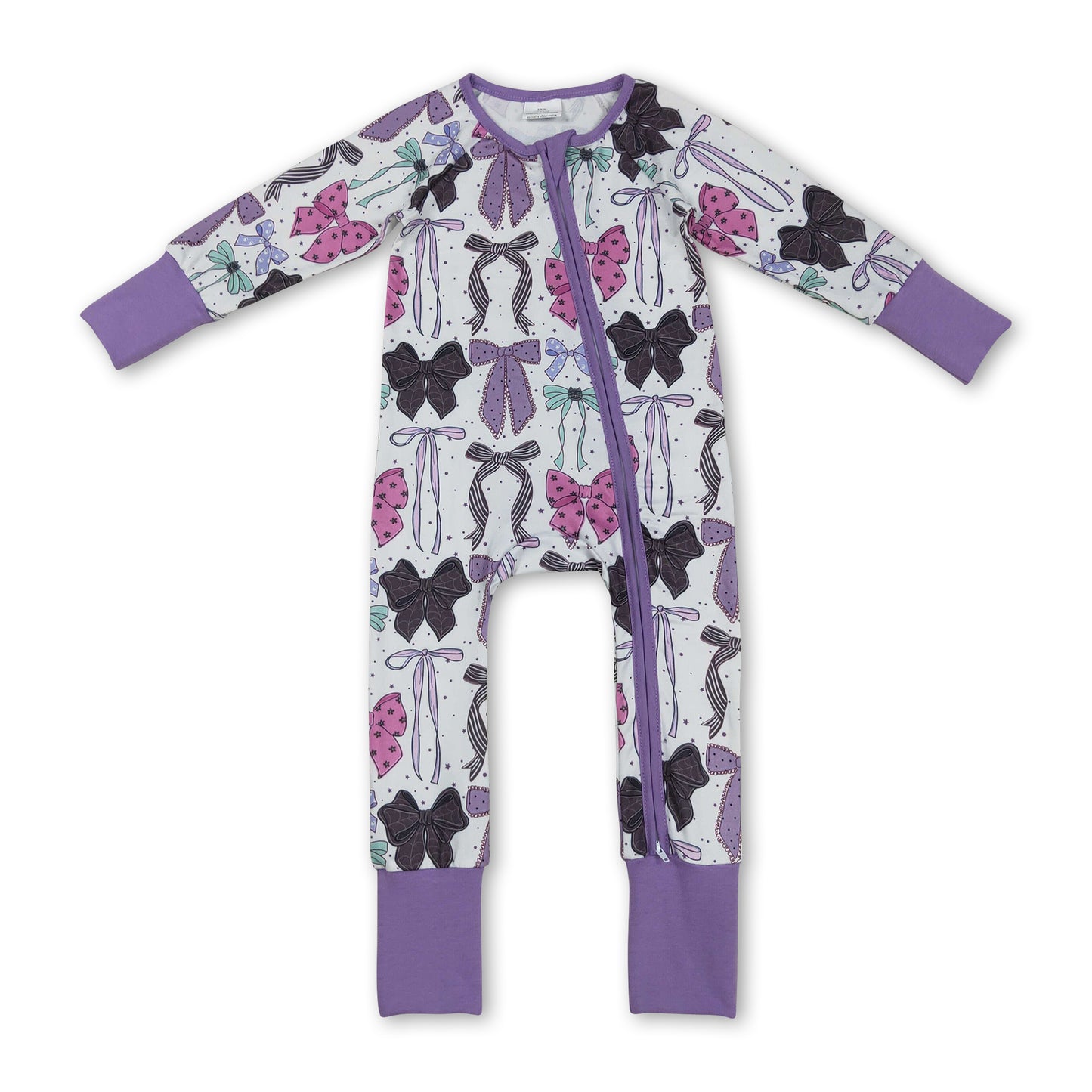 Purple long sleeves colorful bow girls Halloween zipper romper ship from US
