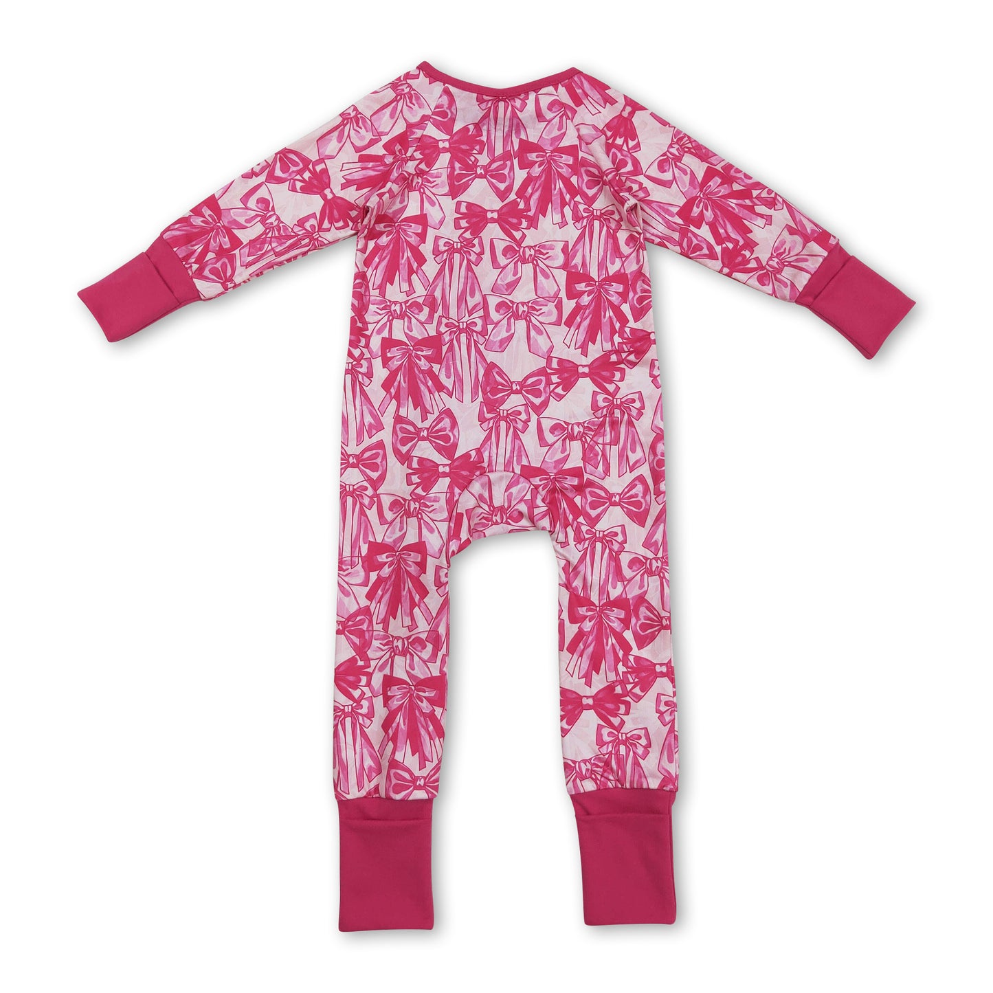 Long sleeves hot pink bow baby girls zipper romper